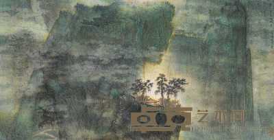 李华一 2005年作 青山翠谷向晚亭 镜心 65.5×128.5cm
